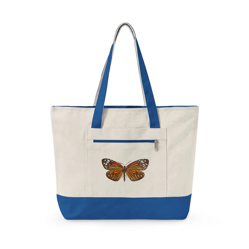 Color Block Butterfly Print Spacious Canvas Tote Bag With Zipper Pocket Accessories For Casual Daily Matching