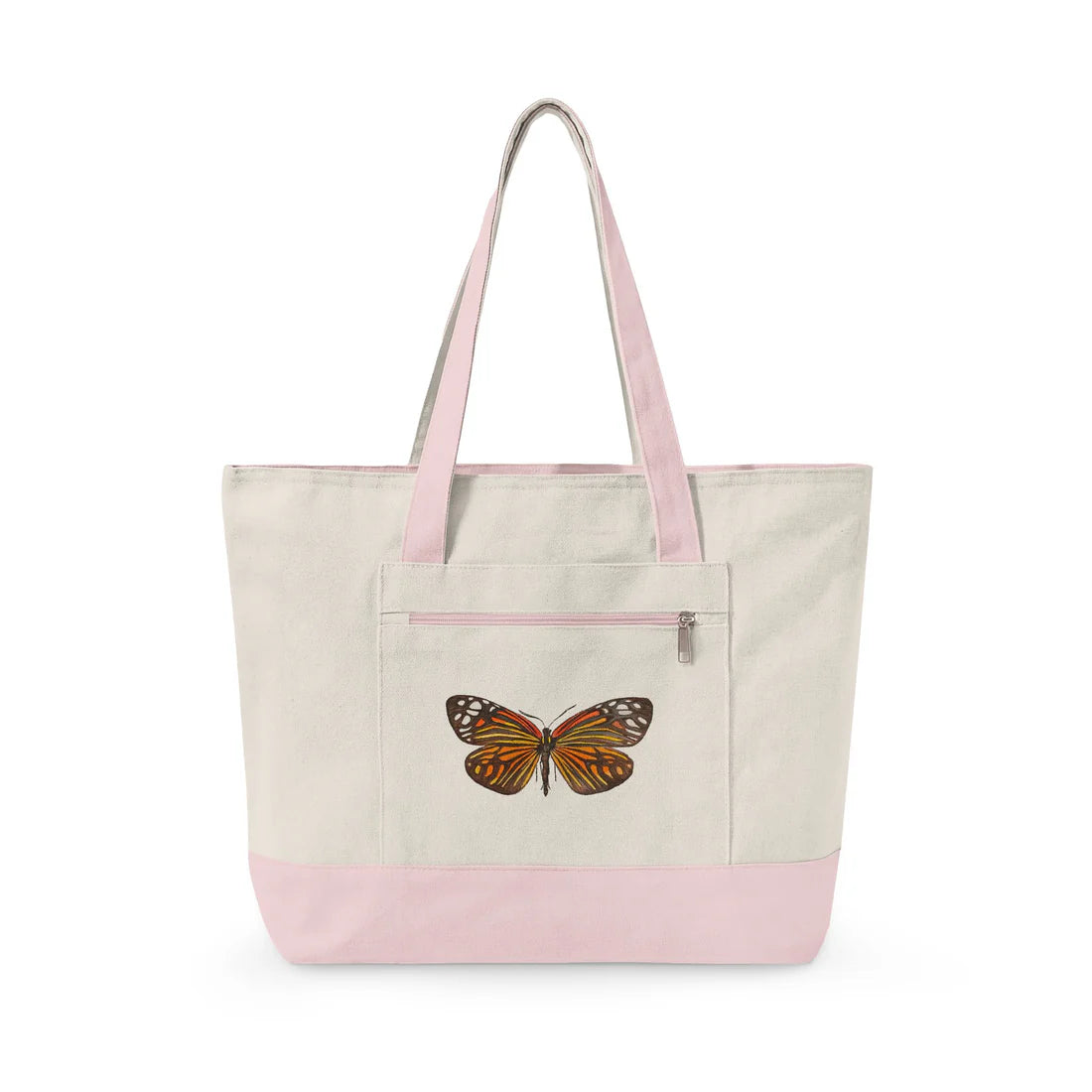 Color Block Butterfly Print Spacious Canvas Tote Bag With Zipper Pocket Accessories For Casual Daily Matching