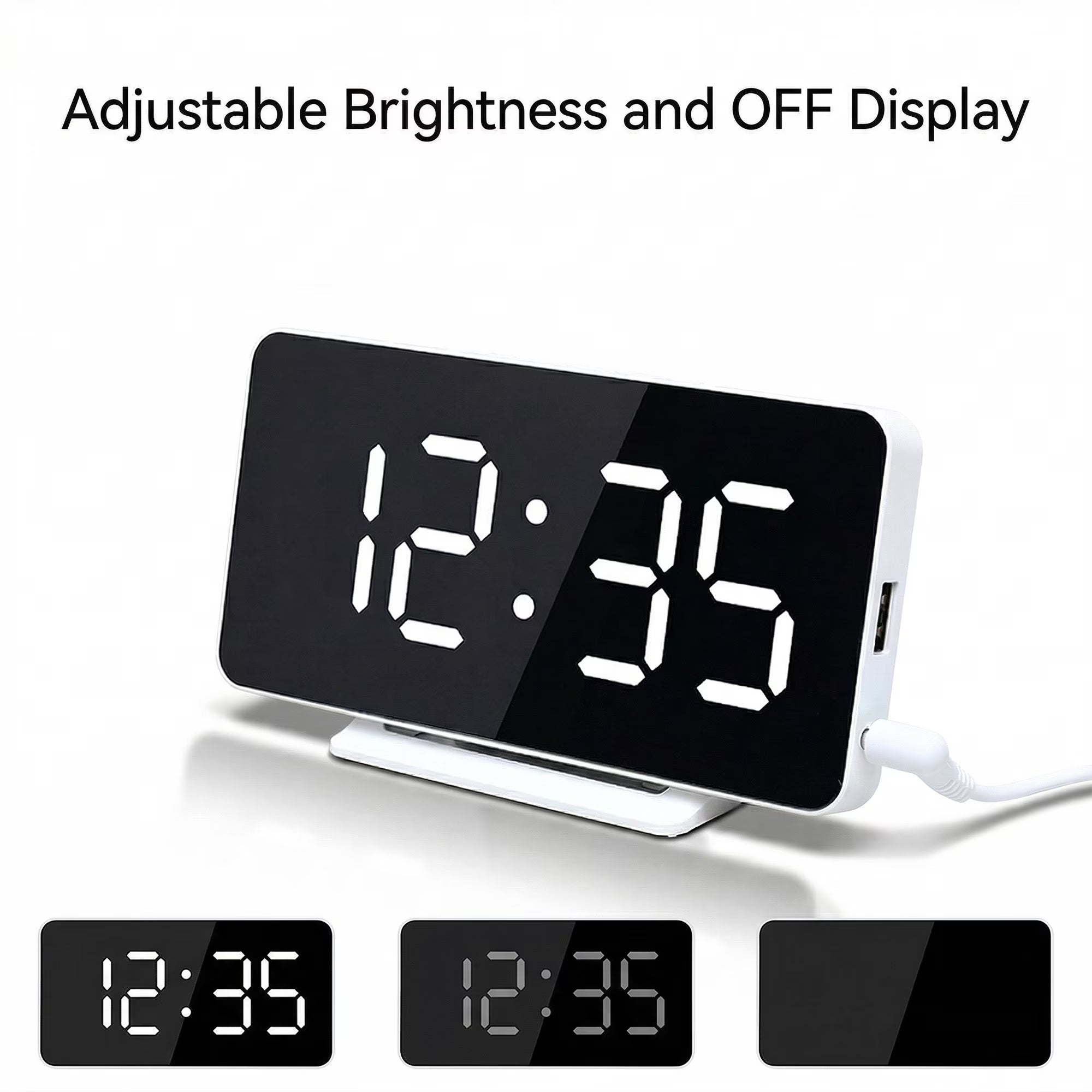 Mirror Surface Led Digital Wake-Up Clock, Built-In Device Charging Port, Dual Independent Wake Alarms With Adjustable Screen Brightness & Snooze Feature