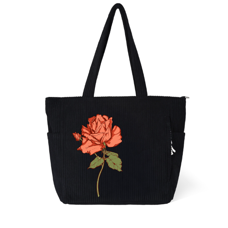 Vintage Floral Print Daily Tote Bag with Wide Strap Hardware