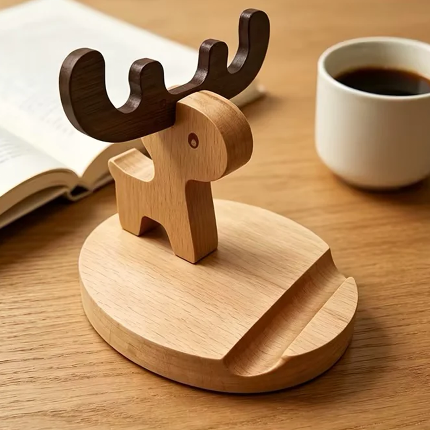 Hand-Carved Animal Shaped Desktop Phone Holder, Dual-Style Wooden Portable Device Support For Smartphones
