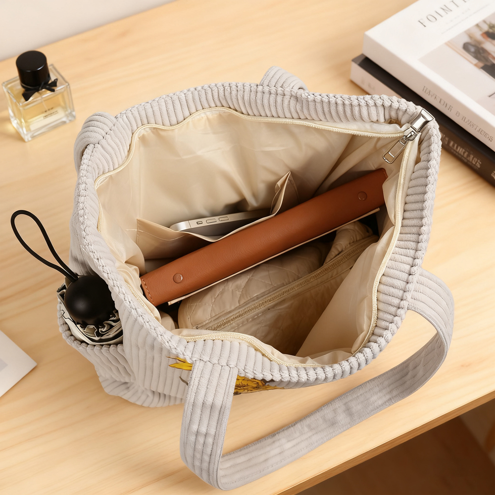 Vintage Floral Print Daily Tote Bag with Wide Strap Hardware