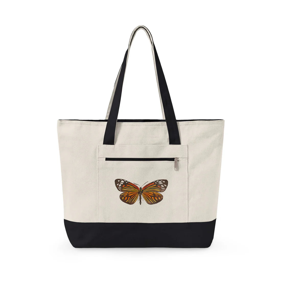 Color Block Butterfly Print Spacious Canvas Tote Bag With Zipper Pocket Accessories For Casual Daily Matching