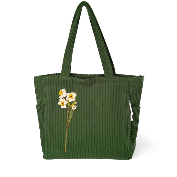 Vintage Floral Print Daily Tote Bag with Wide Strap Hardware
