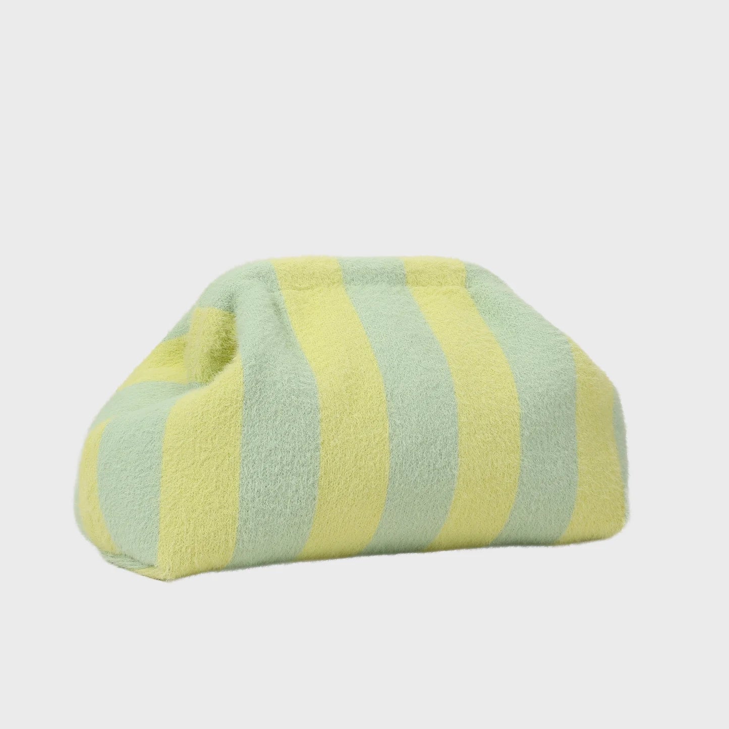 5-Tone Fuzzy Striped Clutch Bag With Hidden Frame Accessories For Sweet Daily Outfit