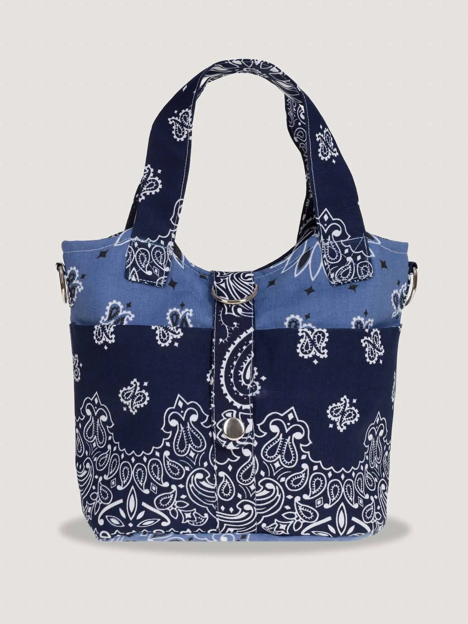 Navy Paisley Canvas Handbag With Detachable Strap Fittings For Daily Casual Matching