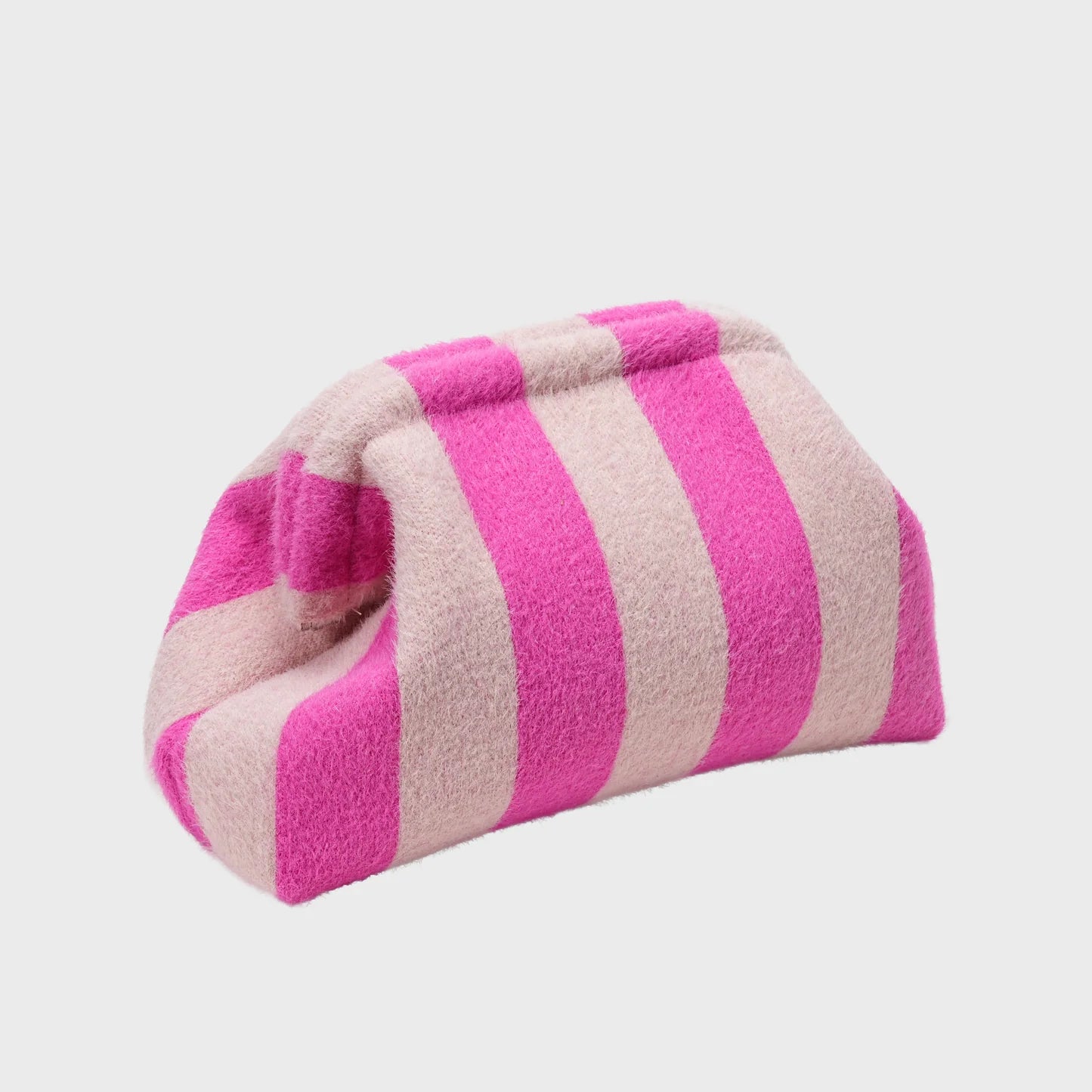5-Tone Fuzzy Striped Clutch Bag With Hidden Frame Accessories For Sweet Daily Outfit
