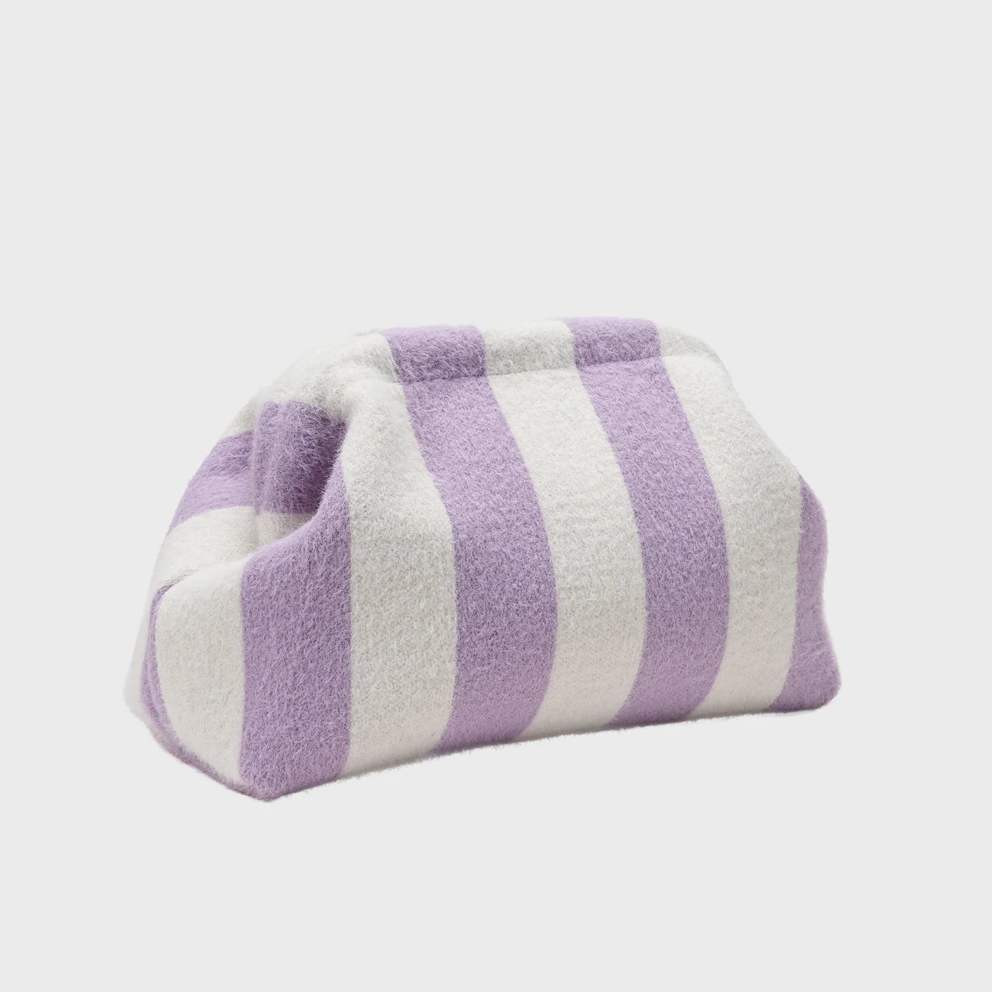 5-Tone Fuzzy Striped Clutch Bag With Hidden Frame Accessories For Sweet Daily Outfit