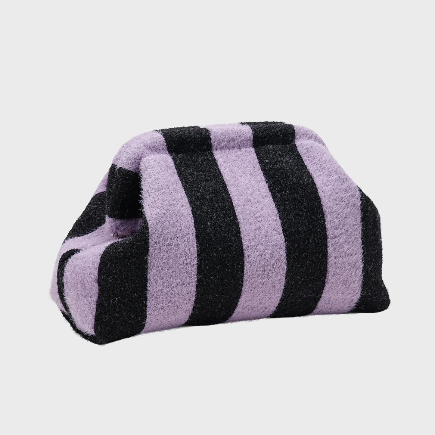 5-Tone Fuzzy Striped Clutch Bag With Hidden Frame Accessories For Sweet Daily Outfit