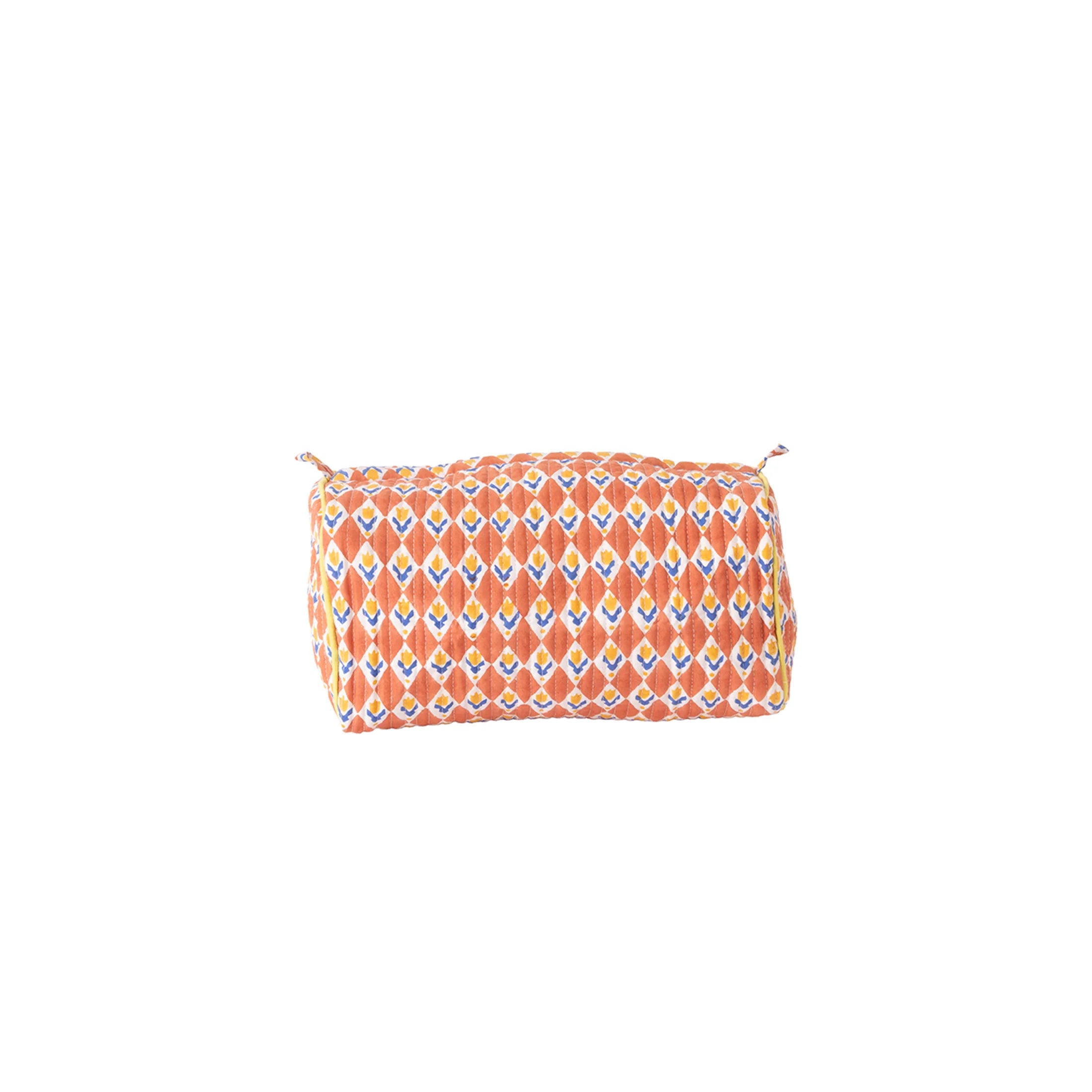 3-Size Rhombus Tulip Print Cosmetic Bag With Yellow Zipper Trim Accessories