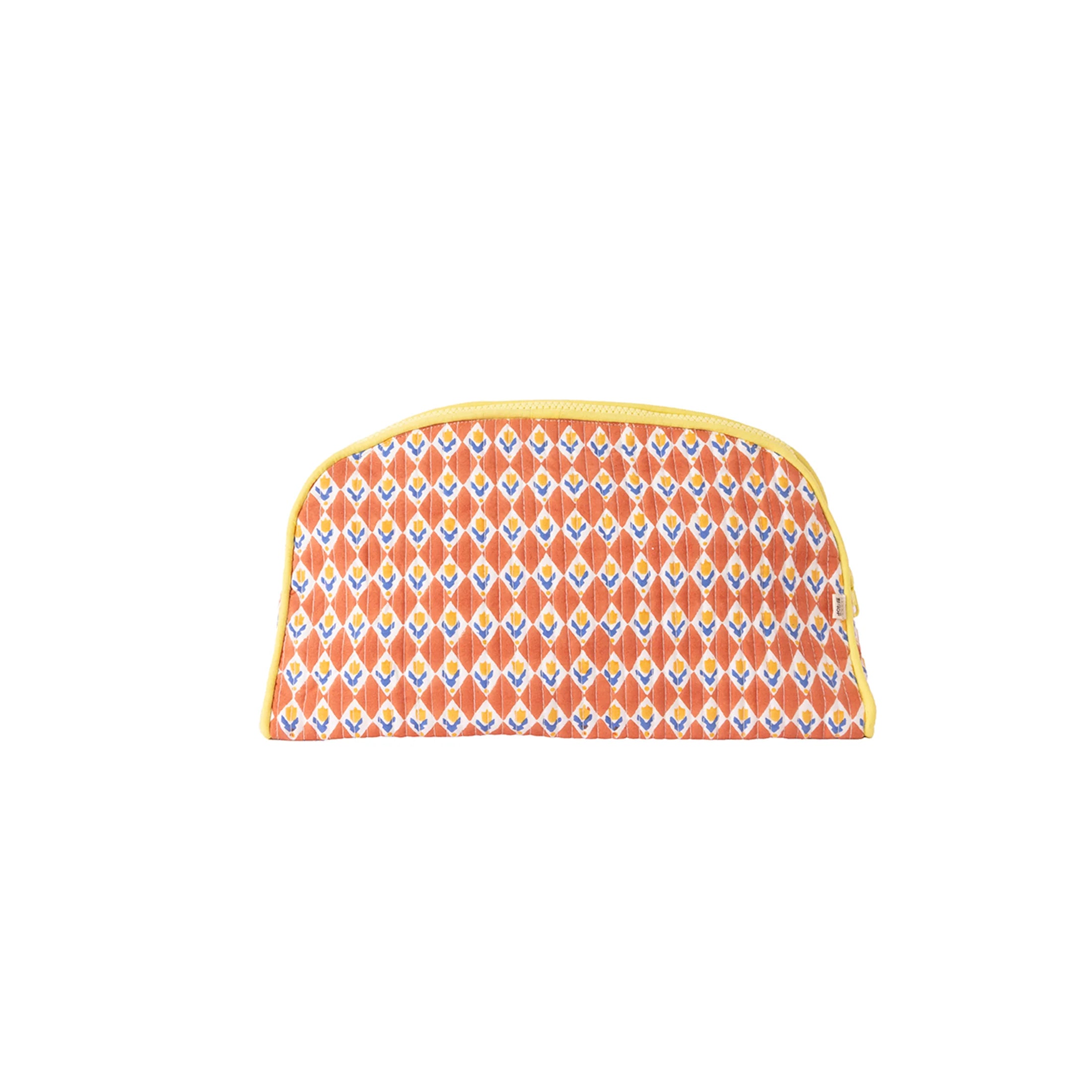 3-Size Rhombus Tulip Print Cosmetic Bag With Yellow Zipper Trim Accessories