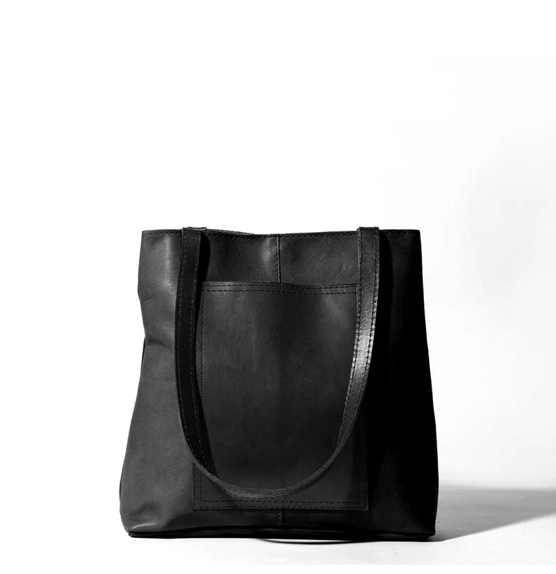 Leather Tote Bag with Contrast Dark Purple Strap Accessories for Daily Matching