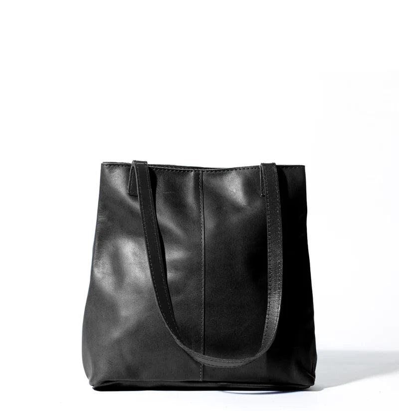 Leather Tote Bag with Contrast Dark Purple Strap Accessories for Daily Matching