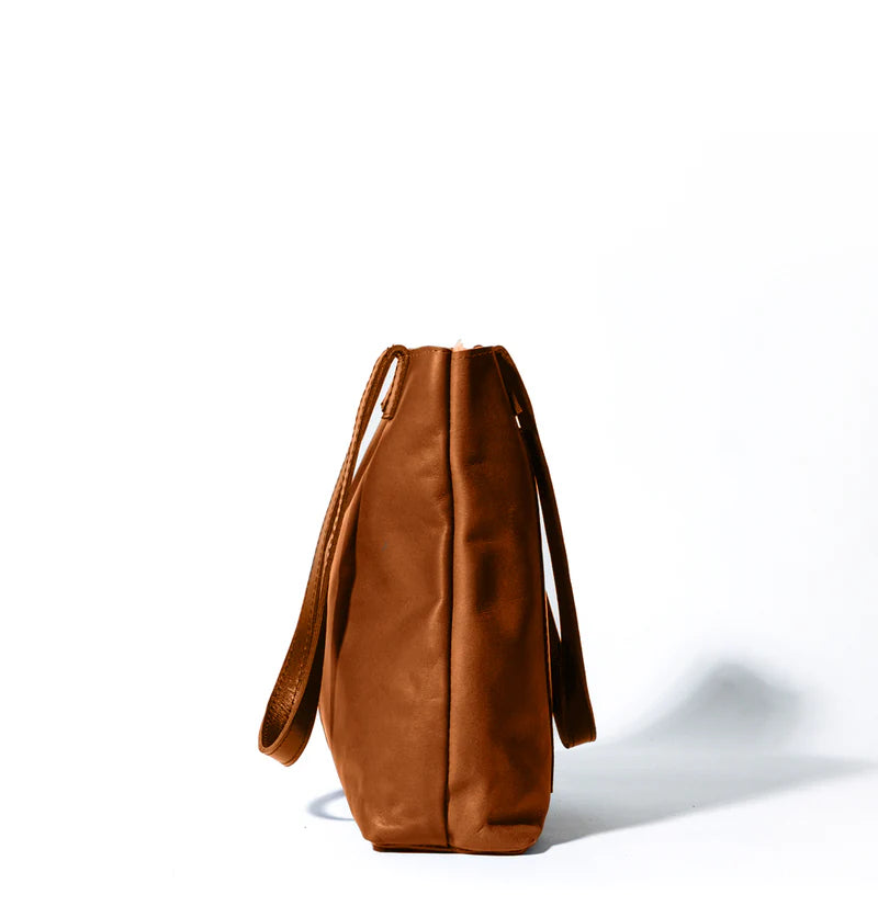 Leather Tote Bag with Contrast Dark Purple Strap Accessories for Daily Matching