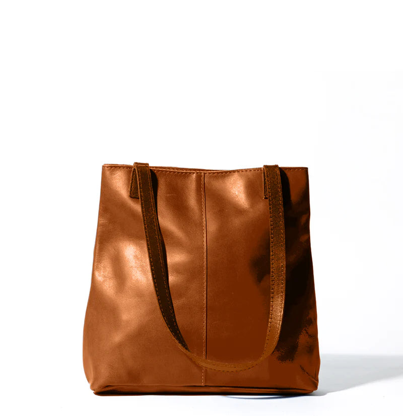 Leather Tote Bag with Contrast Dark Purple Strap Accessories for Daily Matching