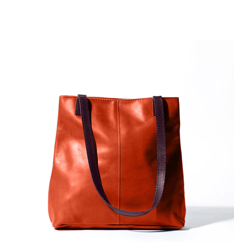 Leather Tote Bag with Contrast Dark Purple Strap Accessories for Daily Matching