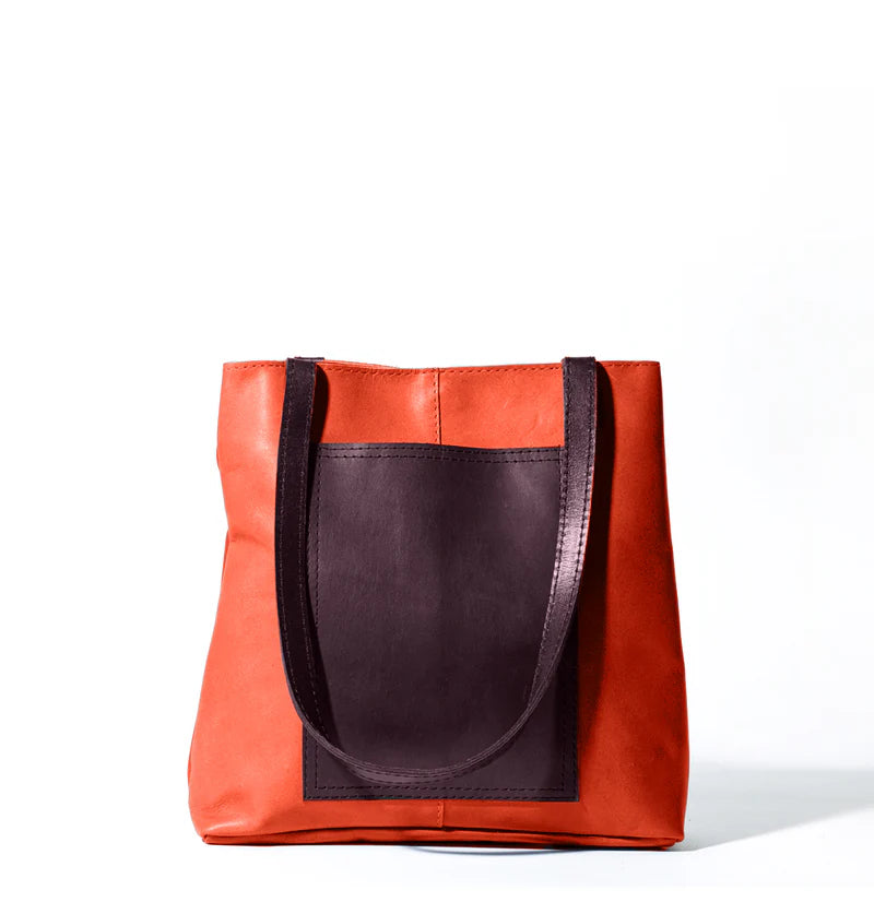 Leather Tote Bag with Contrast Dark Purple Strap Accessories for Daily Matching