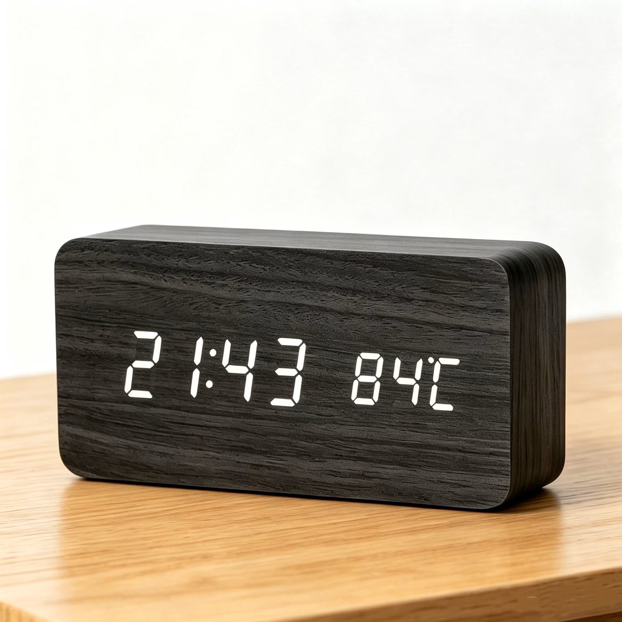 Minimalist LED Digital Alarm Clock with Sound Activated Wake Mode, Multi-Brightness Dimmer & Indoor Temperature Readout for Bedroom & Desktop Use