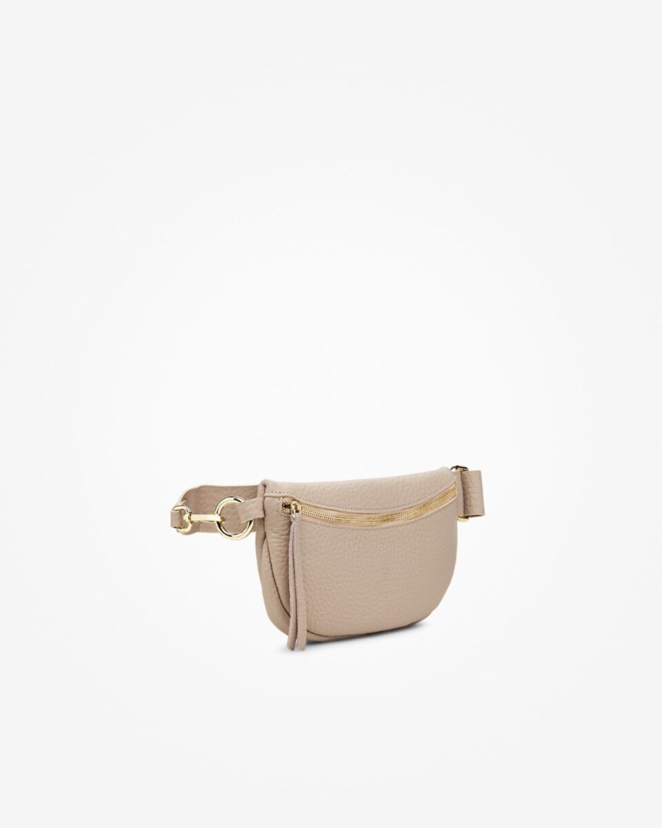 Neutral Leather Crossbody Bag With Golden Hardware For Basic Daily Matching