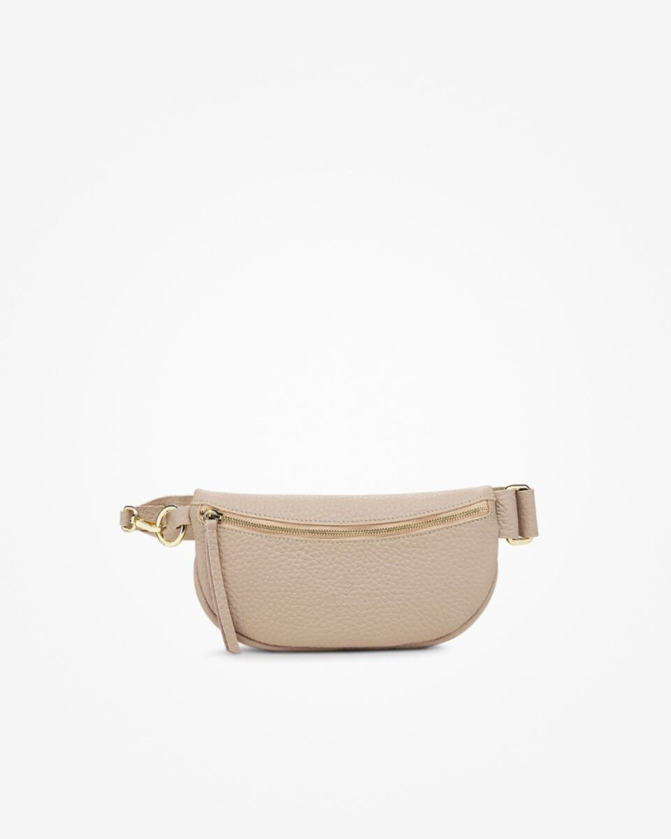 Neutral Leather Crossbody Bag With Golden Hardware For Basic Daily Matching