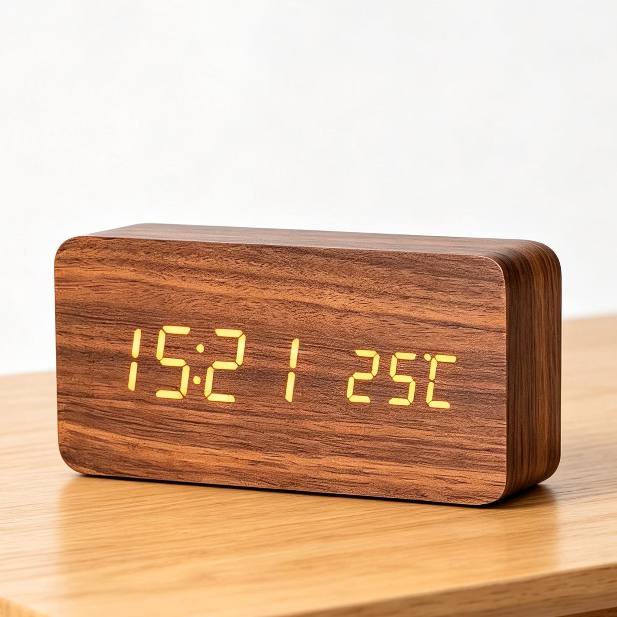 Minimalist LED Digital Alarm Clock with Sound Activated Wake Mode, Multi-Brightness Dimmer & Indoor Temperature Readout for Bedroom & Desktop Use