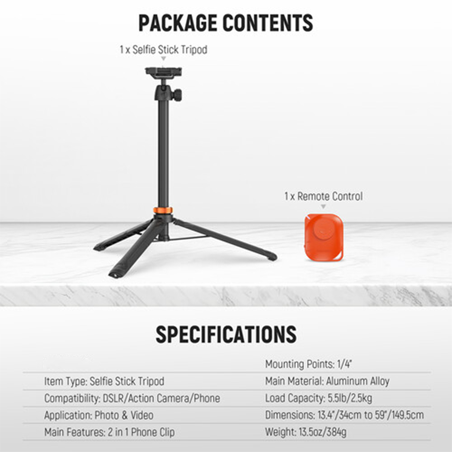 2-in-1 Extendable Selfie Stick Tripod Combo With Wireless Shutter Remote, Multi-Device Universal Shooting Support Stand