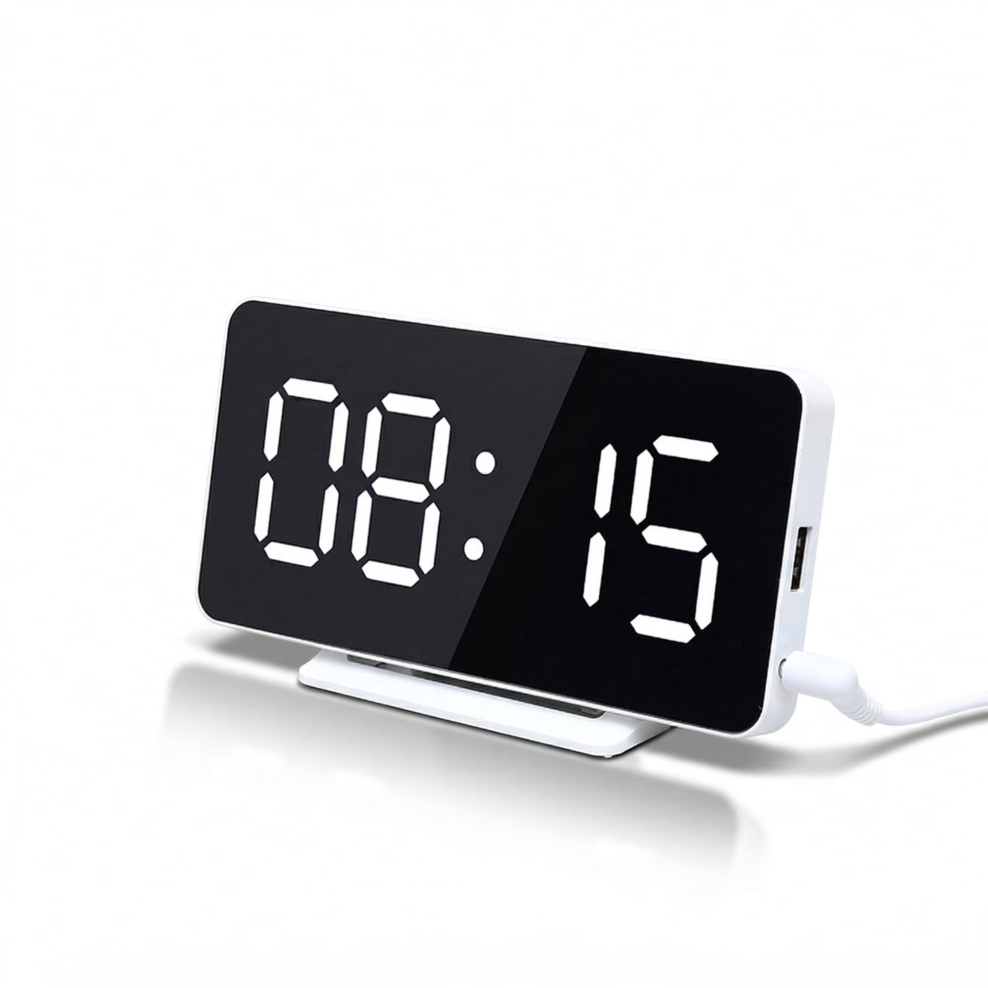 Mirror Surface Led Digital Wake-Up Clock, Built-In Device Charging Port, Dual Independent Wake Alarms With Adjustable Screen Brightness & Snooze Feature