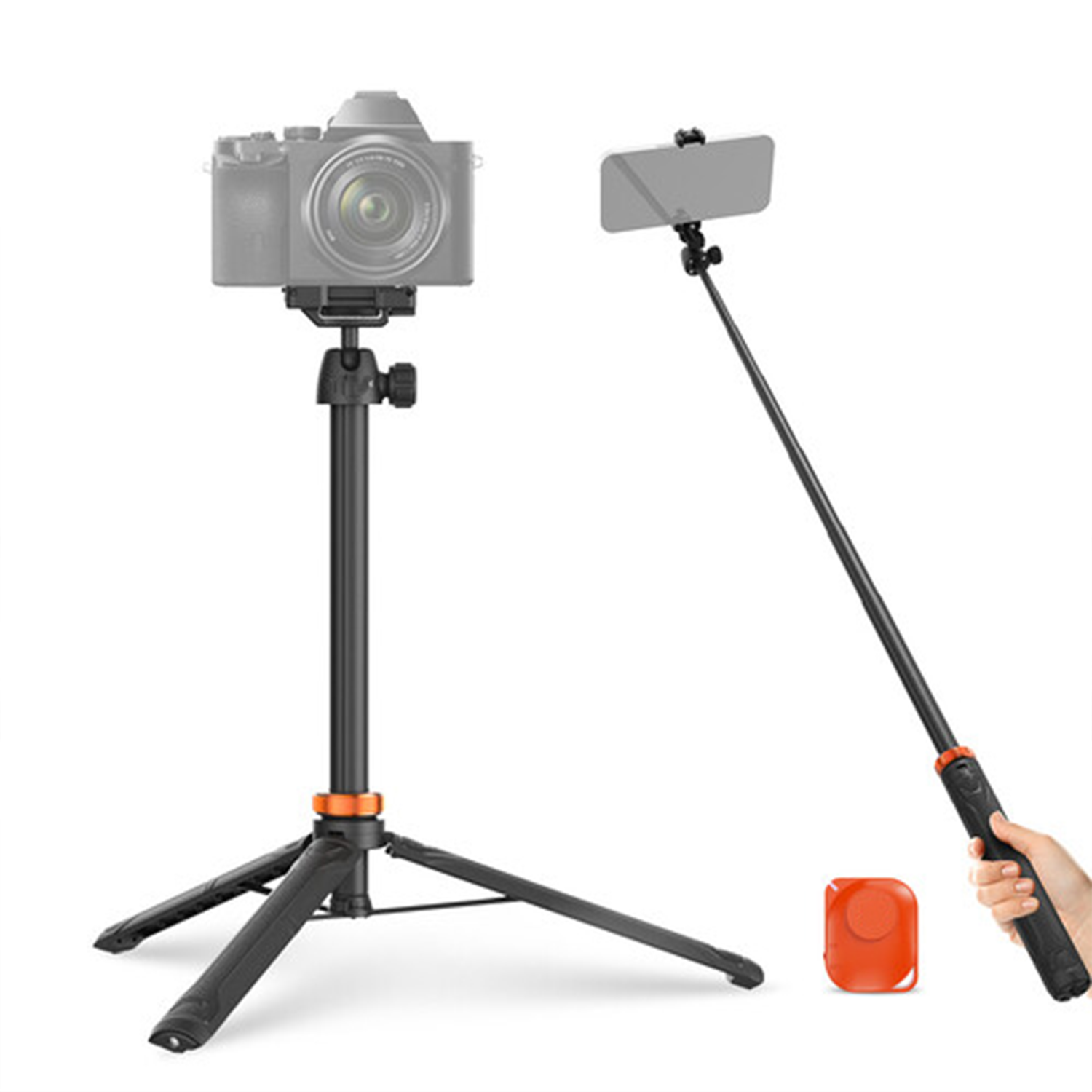 2-in-1 Extendable Selfie Stick Tripod Combo With Wireless Shutter Remote, Multi-Device Universal Shooting Support Stand